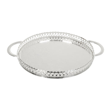 Queen Anne - Round Tray with Handles - Silver Plated Metal - 28 cm - 26000434