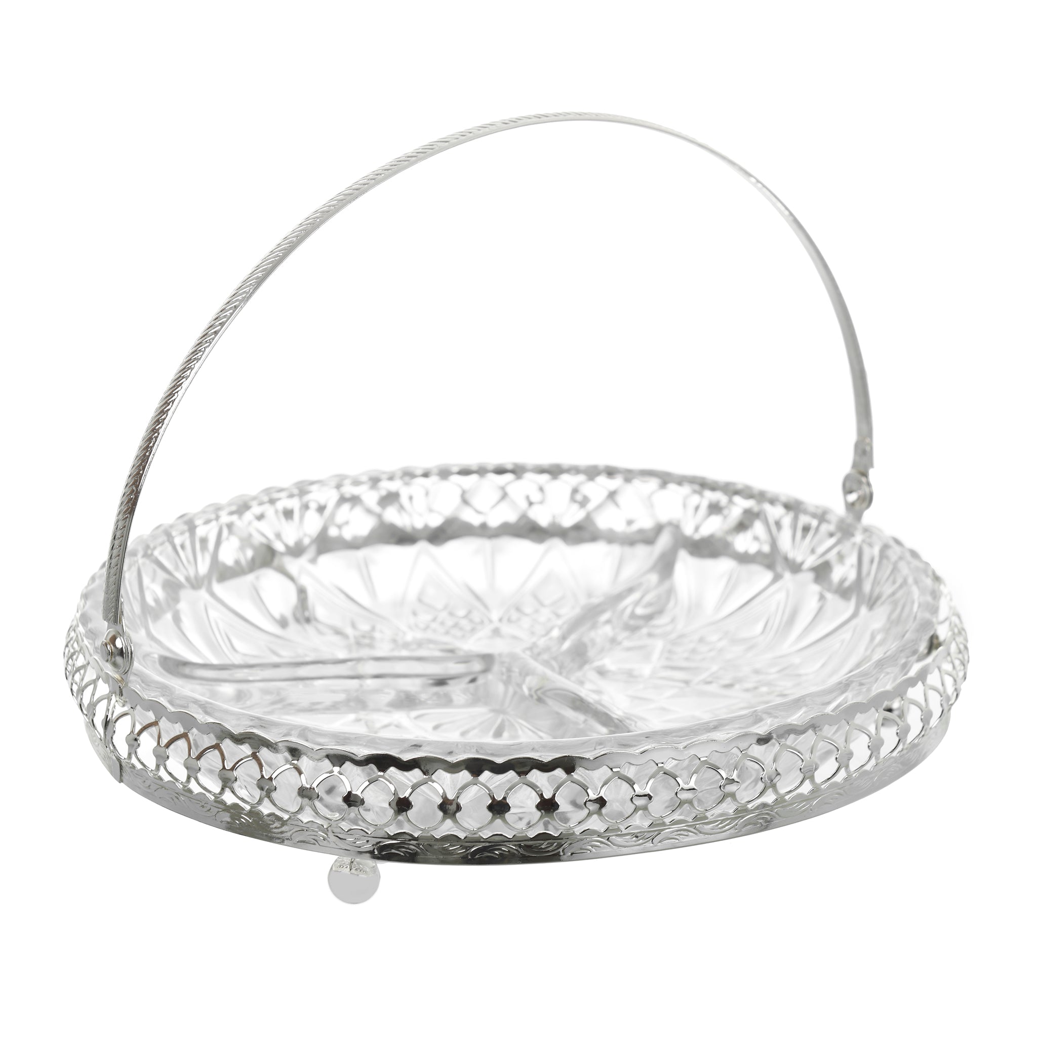 Queen Anne - Round Hors d'oeuvre with Handle - Silver Plated Metal - 23cm - 26000440