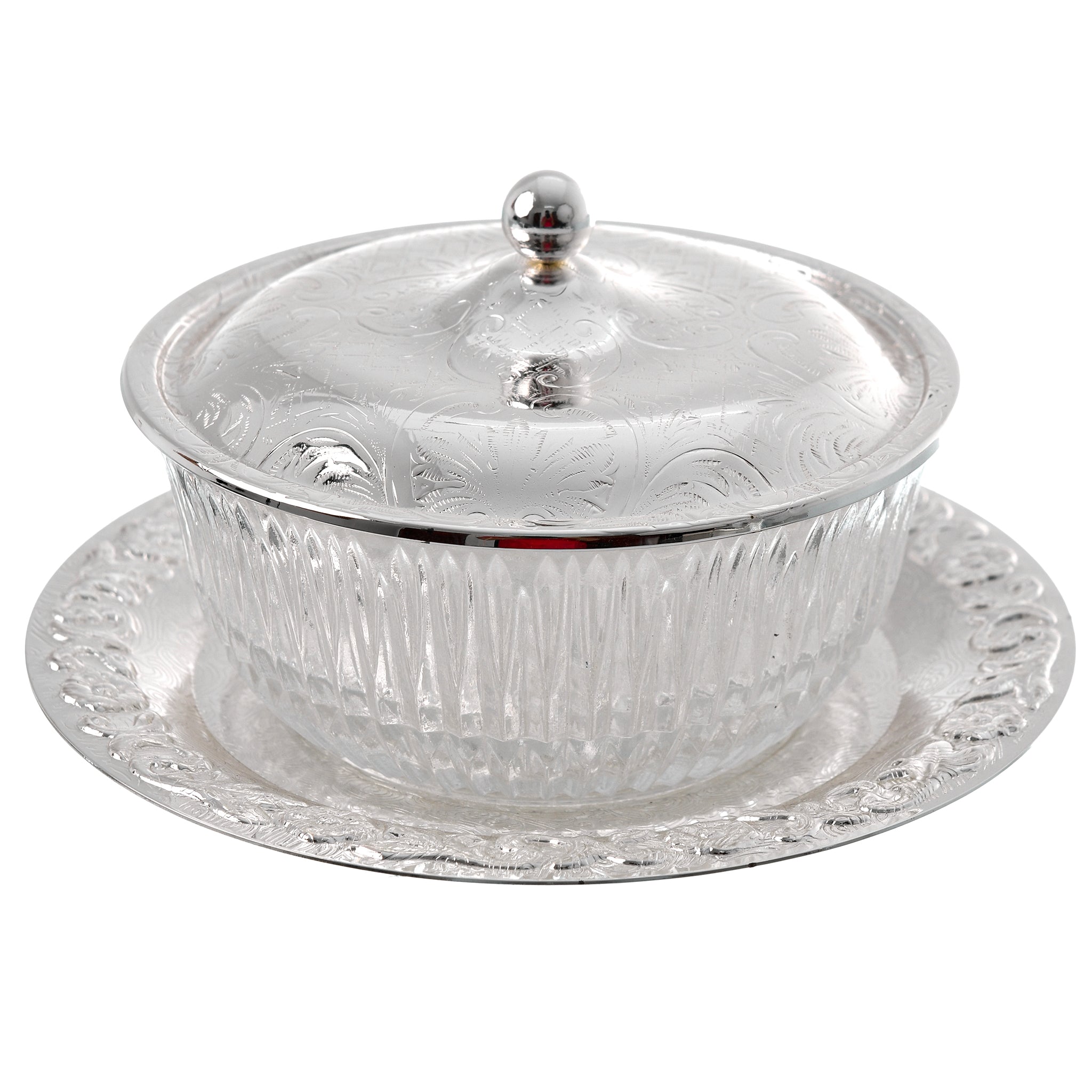 Queen Anne - Sugar Bowl With Cover & Tray - Silver Plated Metal - 26000443