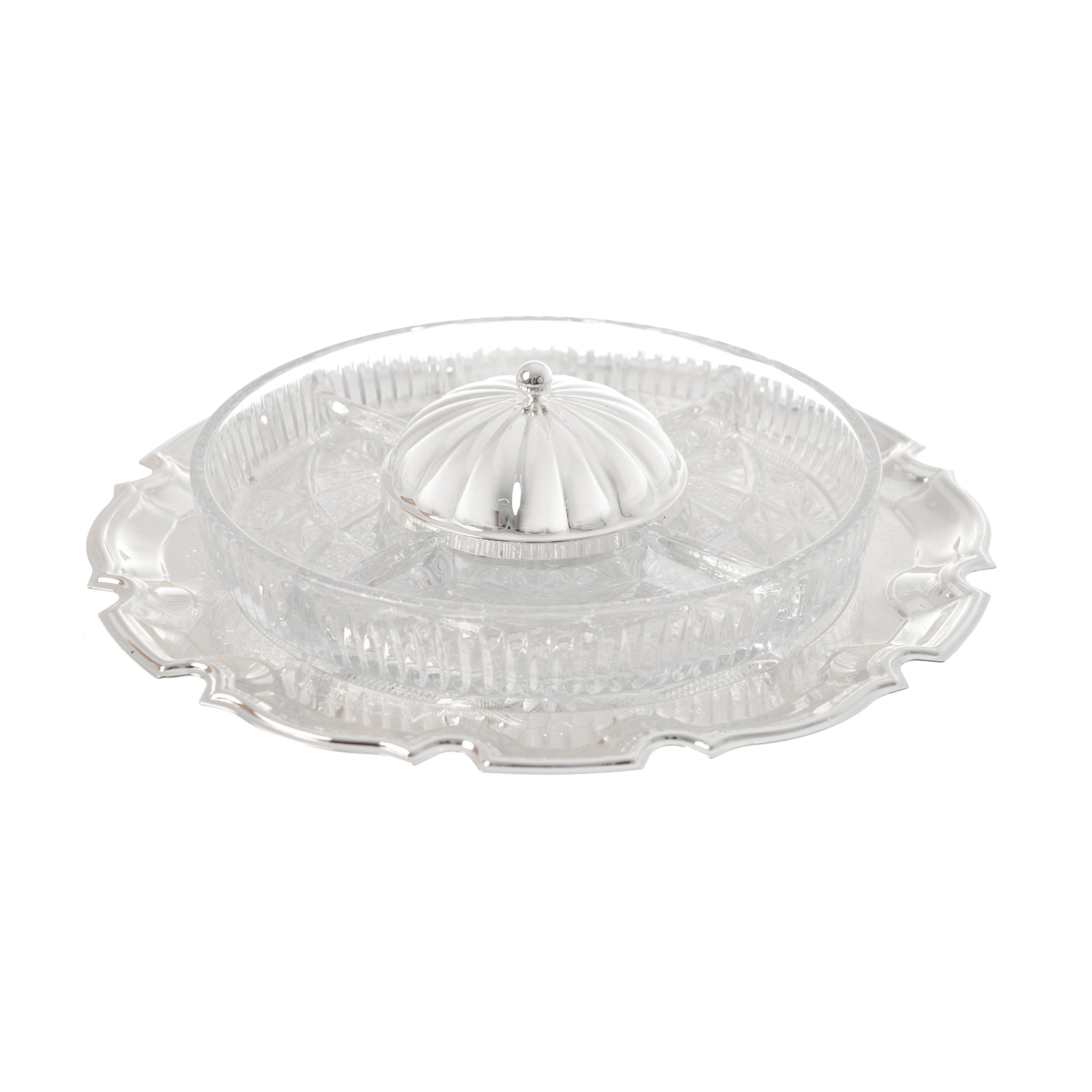 Queen Anne - Round Hors d'oeuvre 5 Parts with Silver Plated Center Cover & Tray - Silver Plated Metal & Glass - 25cm - 26000447