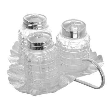 Queen Anne - Leaf Design Base with Side Handle 4 Pieces - Silver Plated Metal, Glass & Plastic - 26000452