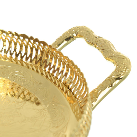 كوين آن - صينية بيضاوية بالأيدي والأرجل - ذهبي - معدن مطلي بالذهب - 47 × 25.5 سم - 26000480