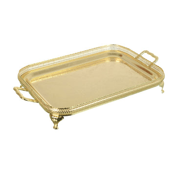Queen Anne - Rectangular Tray with Handles & Legs - Gold - Gold Plated Metal - 50x29cm - 26000481