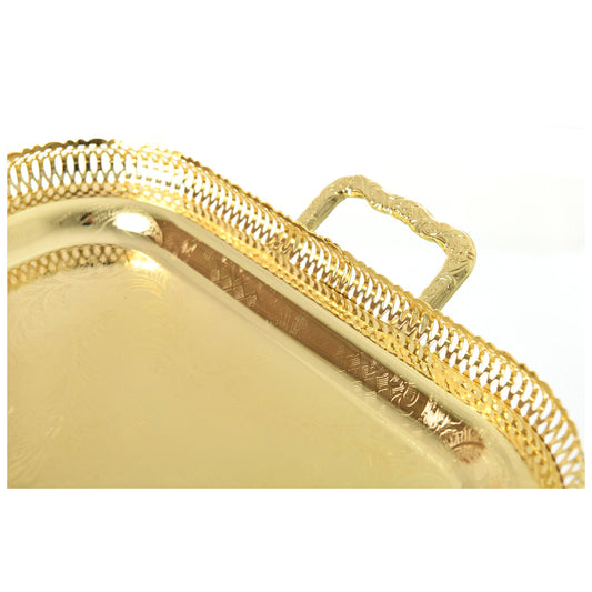 Queen Anne - Rectangular Tray with Handles - Gold - Gold Plated Metal - 50x29cm - 26000482