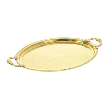كوين آن - صينية بيضاوية بمقابض - معدن مطلي بالذهب - 50.5 × 33 سم - 26000491