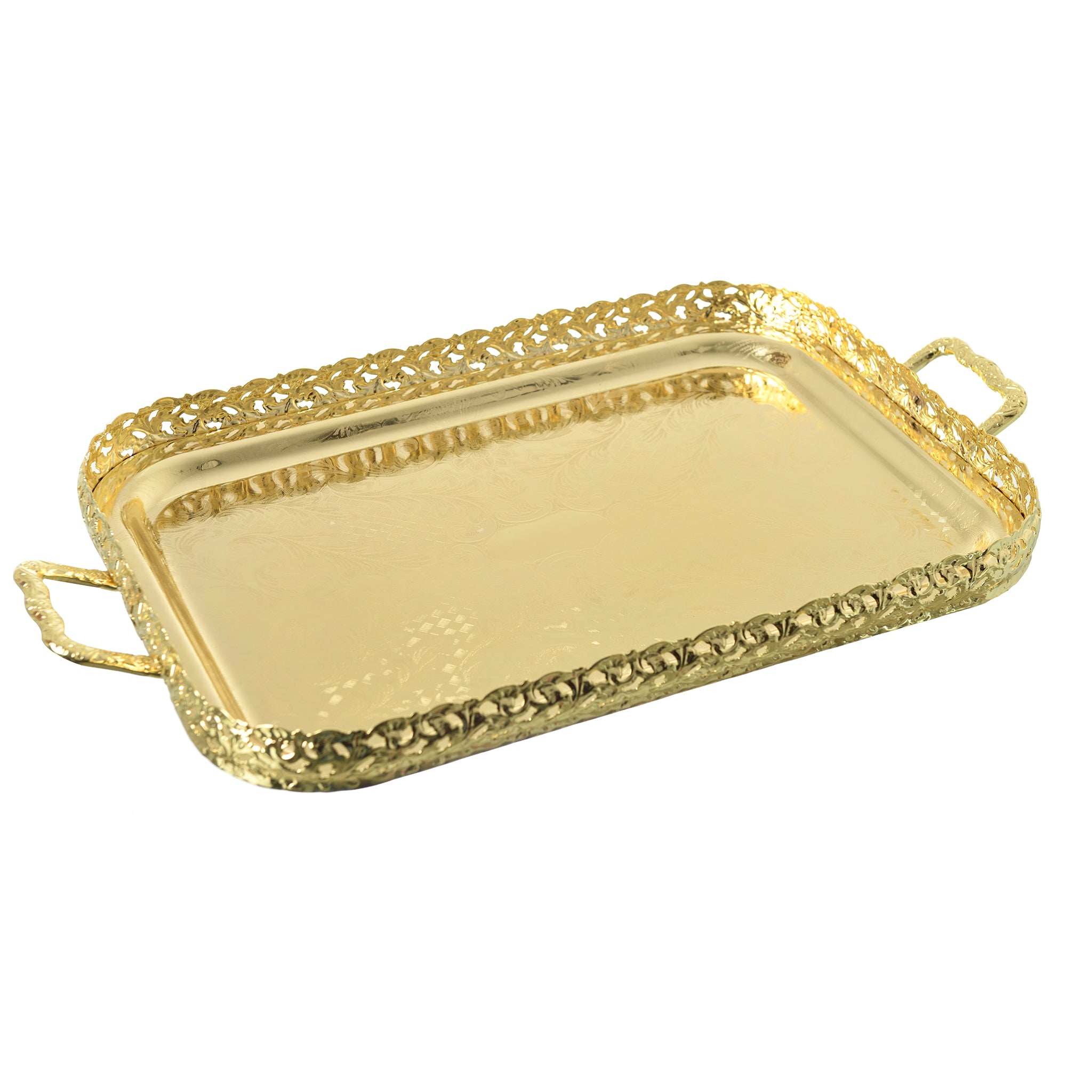 Queen Anne - Rectangular Tray with Handles - Gold - Gold Plated Metal - 51.5x29cm - 26000514