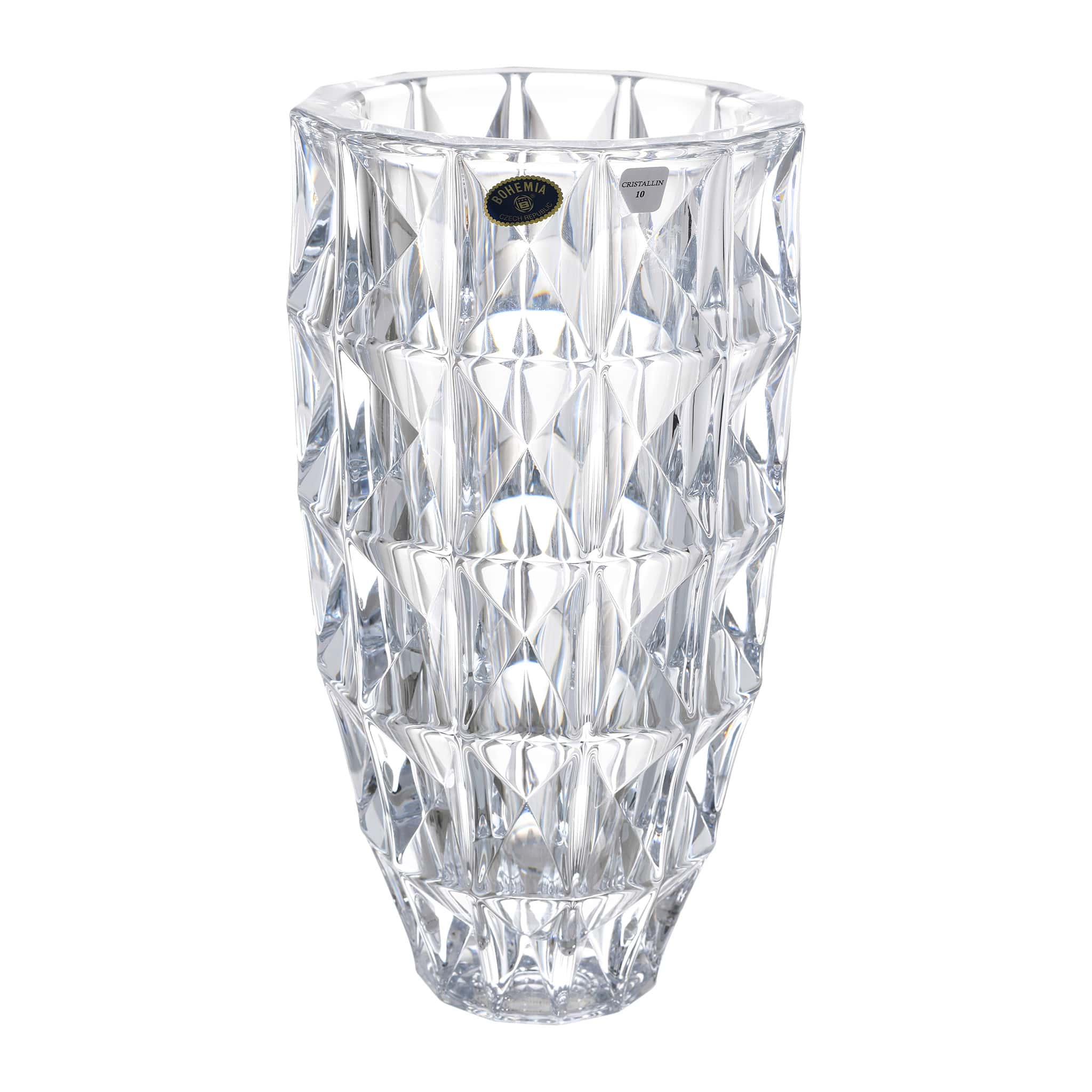 Bohemia Crystal - Cylindrical Crystal Vase - Diamond Design - 25.5 cm - 2700010126