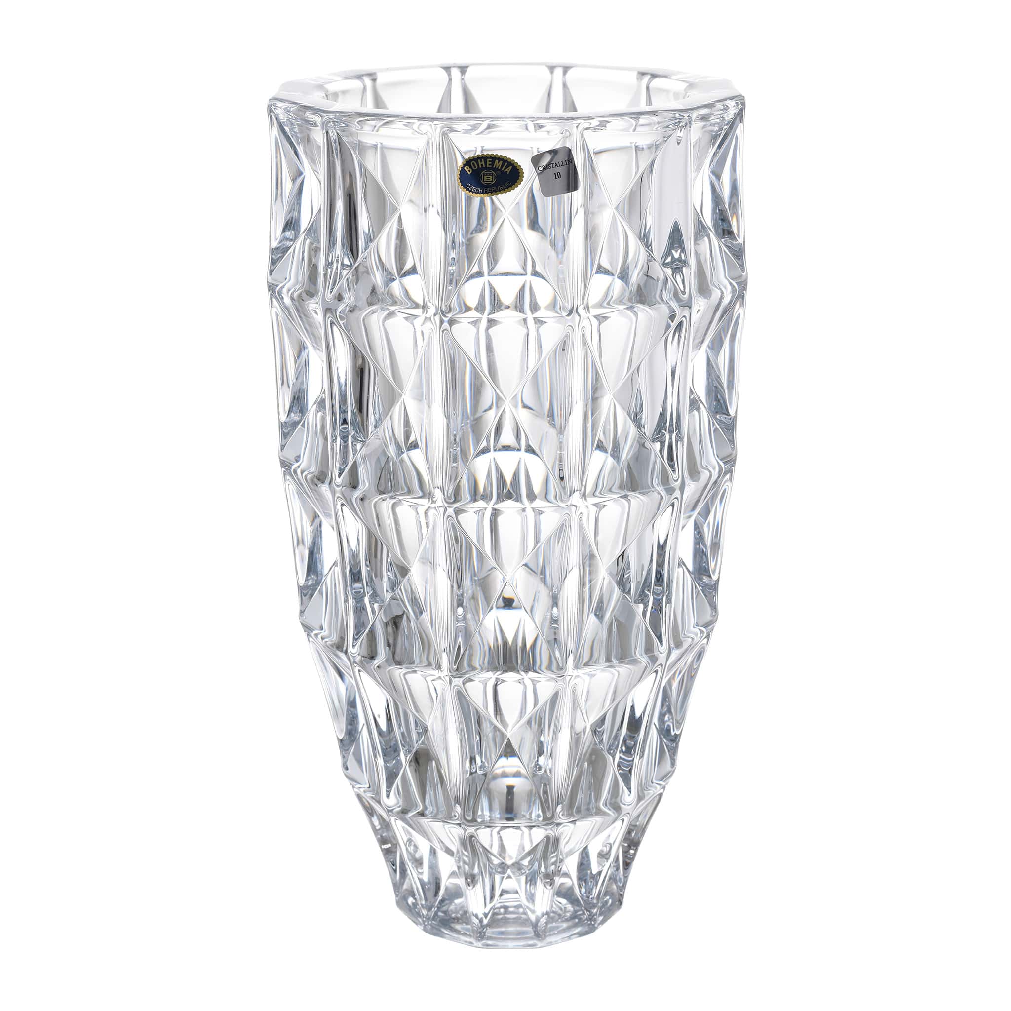 Bohemia Crystal - Cylindrical Crystal Vase - Diamond Design - 28 cm - 270006857