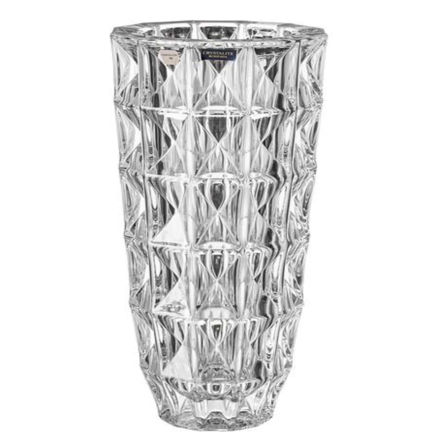 Bohemia Crystal - Cylindrical Crystal Vase - Diamond Design - 33 cm - 270006855