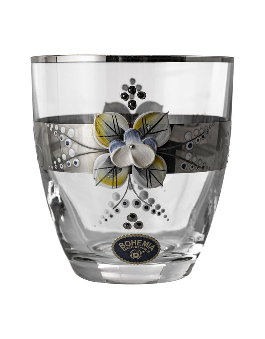Bohemia Crystal - Tumbler Glass Set 6 Pieces - Flowers & Silver - 210ml - 2700010273