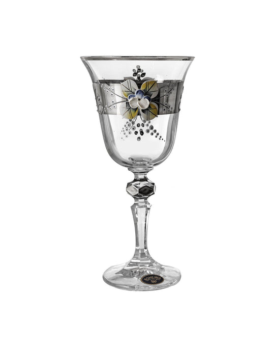 Bohemia Crystal - Goblet Glass Set 6 Pieces - Flowers & Silver - 220ml - 2700010301