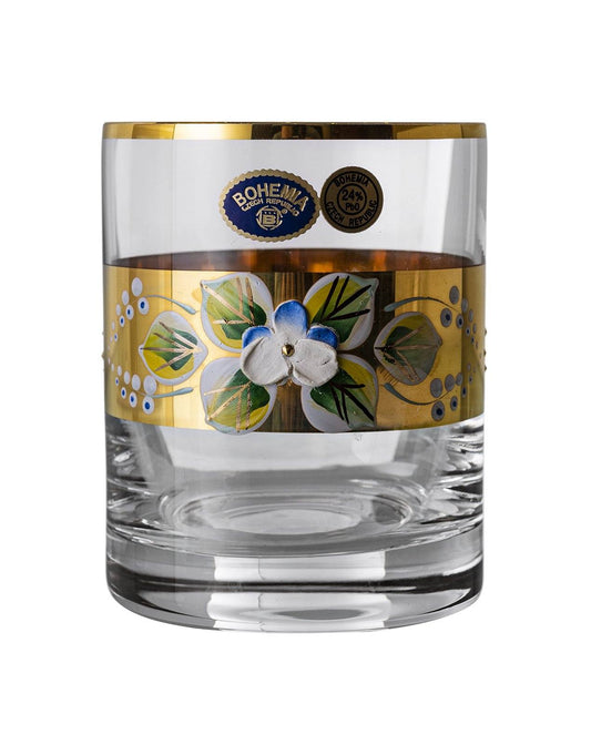 Bohemia Crystal - Tumbler Glass Set 6 Pieces - Flowers & Gold - 410ml - 2700010310