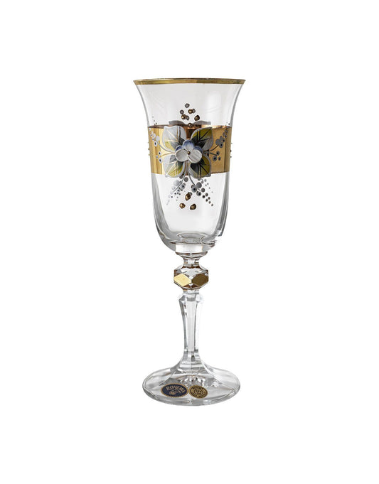 Bohemia Crystal - Flute Glass Set 6 Pieces - Flowers & Gold - 150ml - 2700010318
