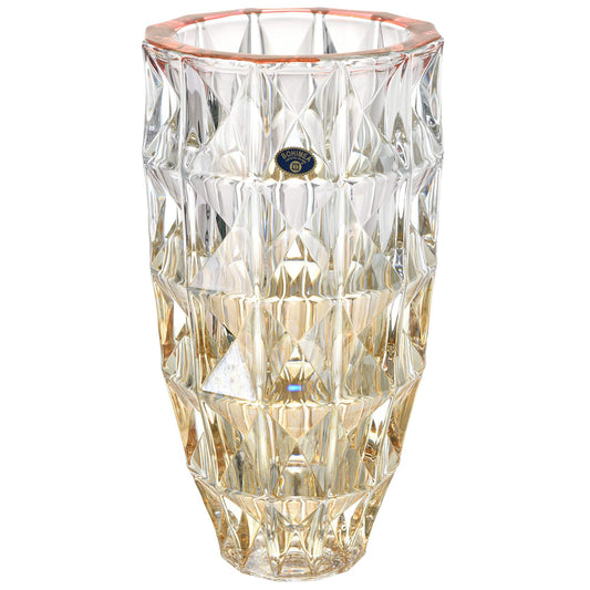 Bohemia Crystal - Cylindrical Crystal Vase - Diamond Design - Red & Yellow - 28cm - 2700010438