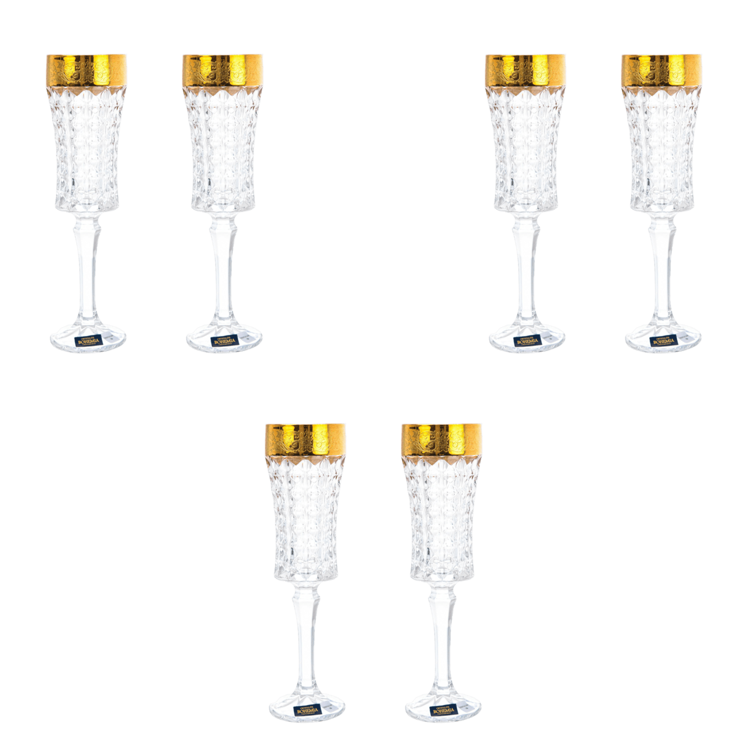 Bohemia Crystal Flute Glass Set 6 Pieces Gold 120ml 2700010501