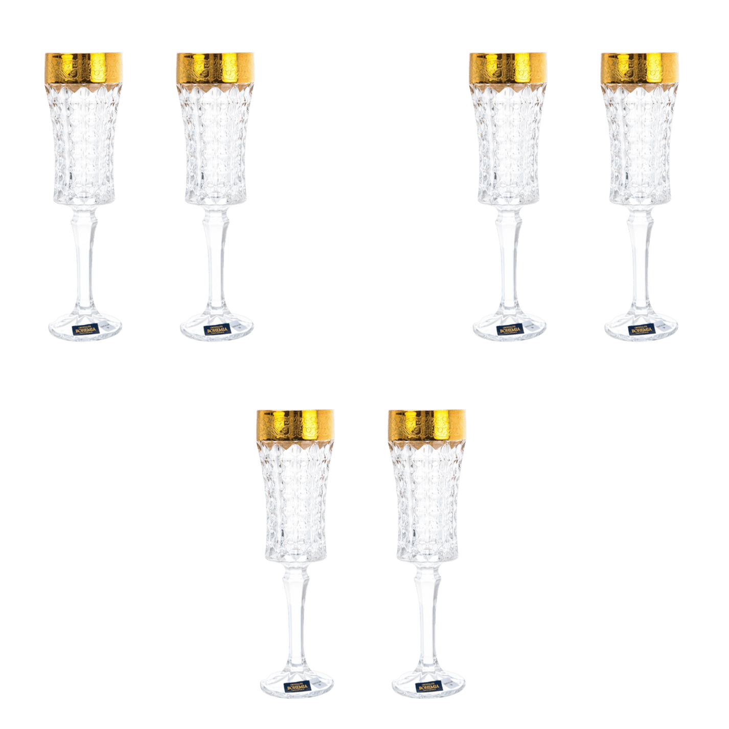 Bohemia Crystal Flute Glass Set 6 Pieces Gold 120ml 2700010501