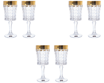 Bohemia Crystal - Goblet Diamond Glass Set 6 Pieces - Gold - 200ml - 2700010510