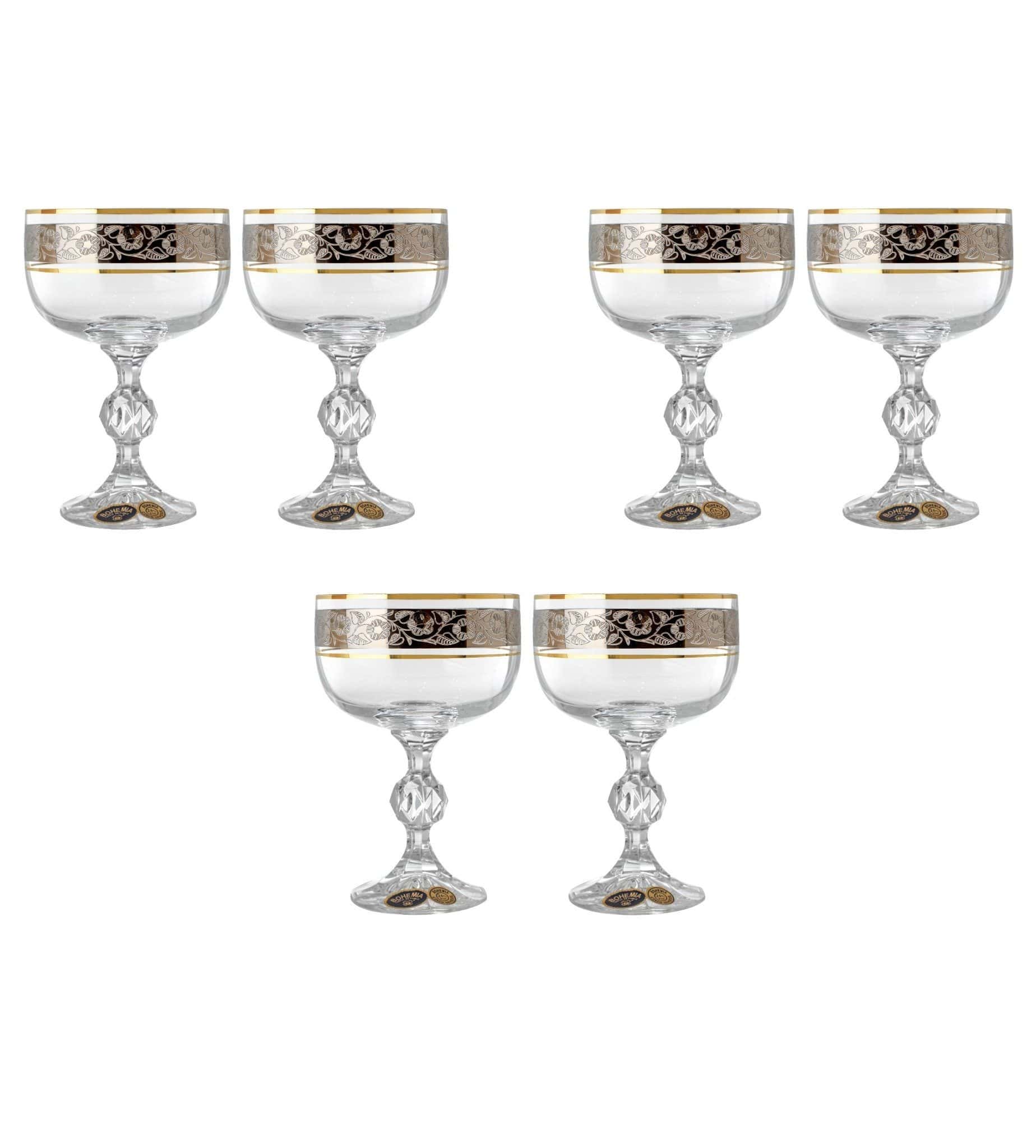 Bohemia Crystal - Cocktail Glass Set 6 Pieces - Gold & Silver - 200ml - 2700010514