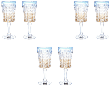 Bohemia Crystal - Goblet Diamond Glass Set 6 Pieces - Blue & Gold - 200ml - 2700010603