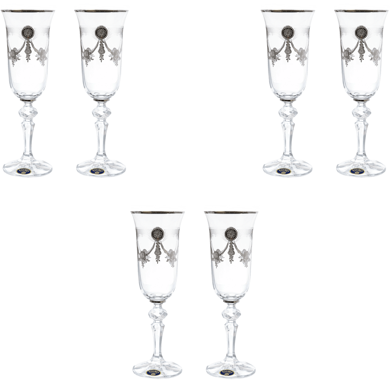 Bohemia Crystal Flute Glass Set 6 Pieces Silver 150ml 27000106