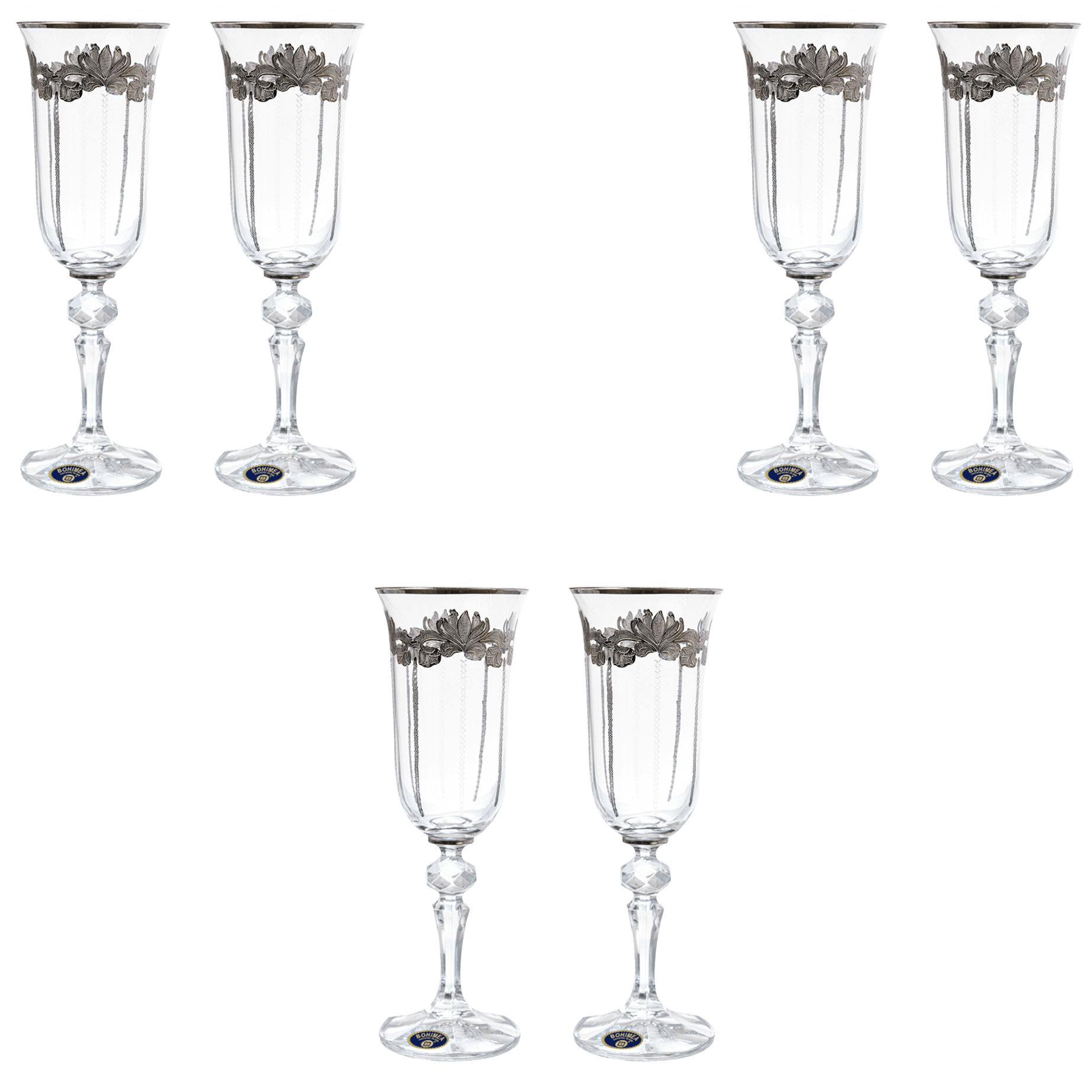 Bohemia Crystal - Flute Glass Set 6 Pieces - Silver - 150ml - 2700010655