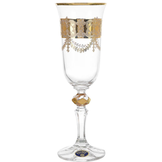 Bohemia Crystal - Flute Glass Set 6 Pieces - Gold - 150ml - 2700010656