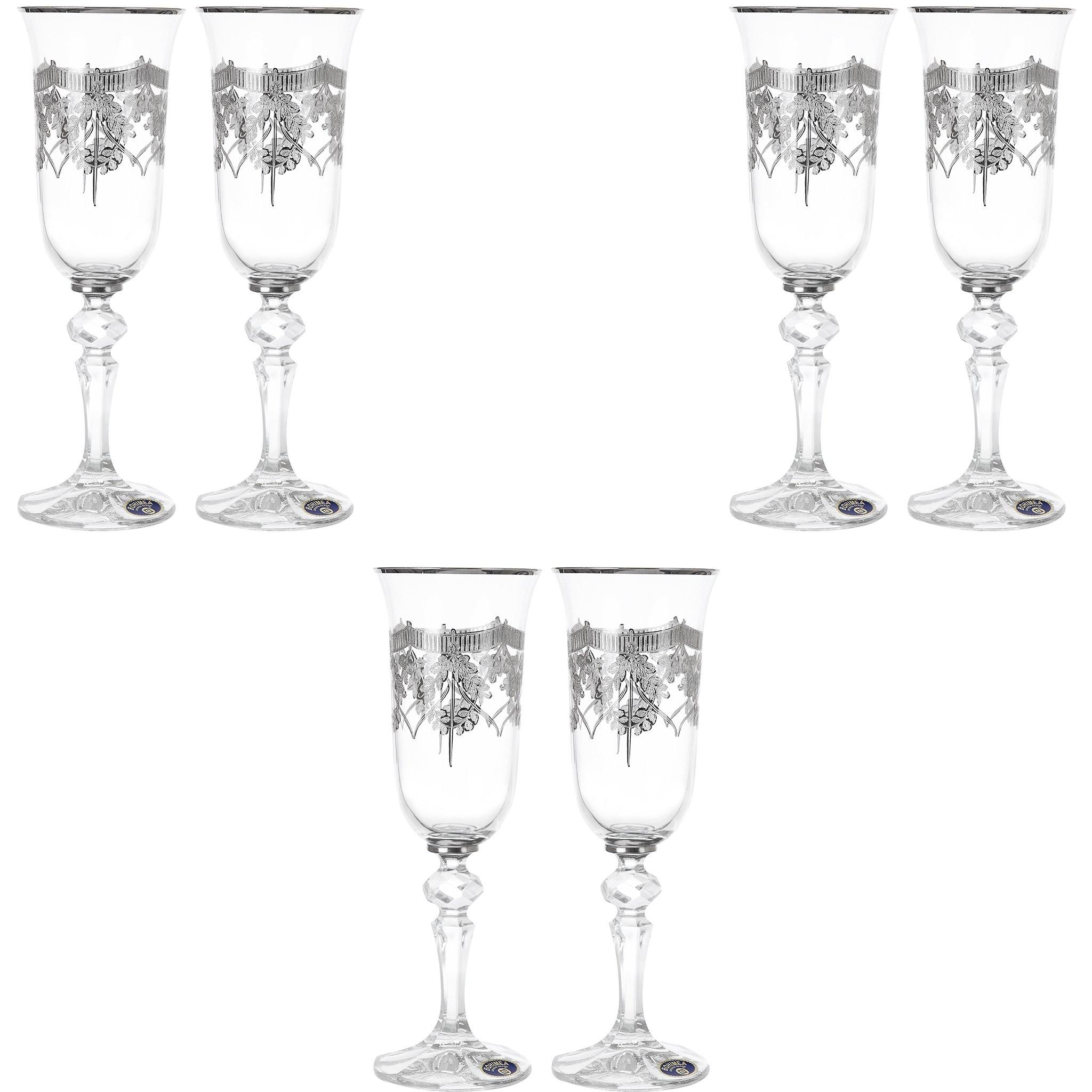 Bohemia Crystal - Flute Glass Set 6 Pieces - Silver -150ml - 2700010657