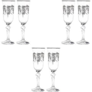 Bohemia Crystal - Flute Glass Set 6 Pieces - Silver -150ml - 2700010657