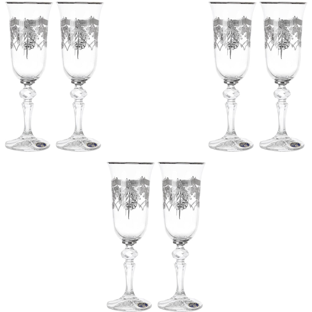 Bohemia Crystal - Flute Glass Set 6 Pieces - Silver -150ml - 2700010657