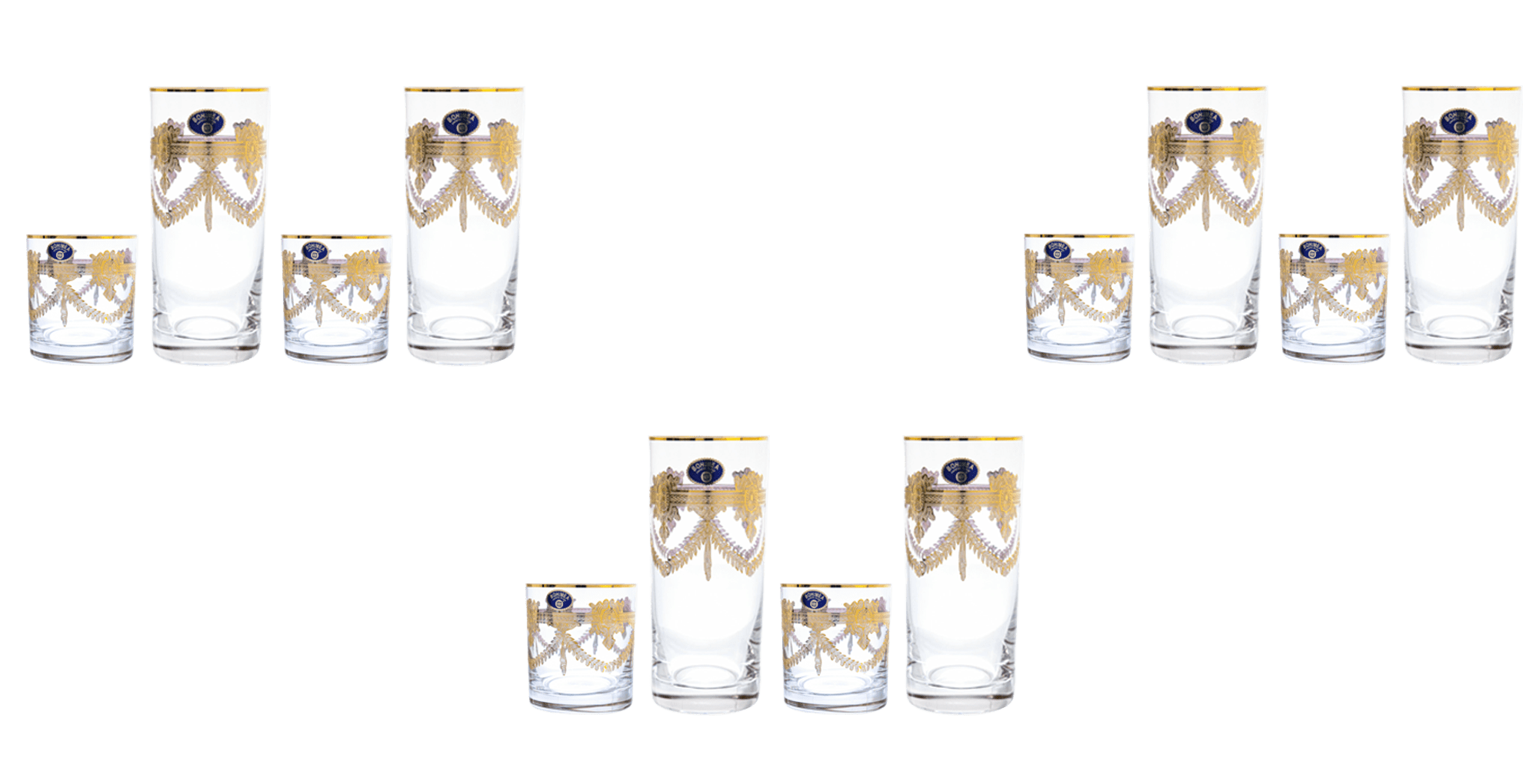بوهيميا كريستال - طقم أكواب زجاج 12 قطعة - ذهبي - 300 مل & 280 مل - 2700010687