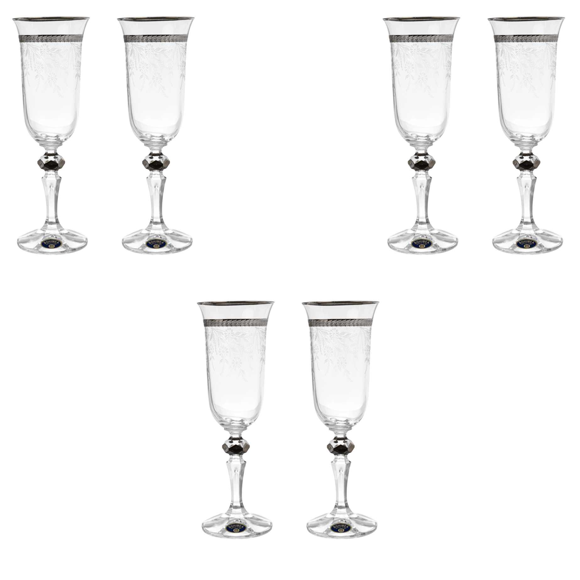 Bohemia Crystal - Flute Glass Set 6 Pieces - Silver - 150ml - 2700010696