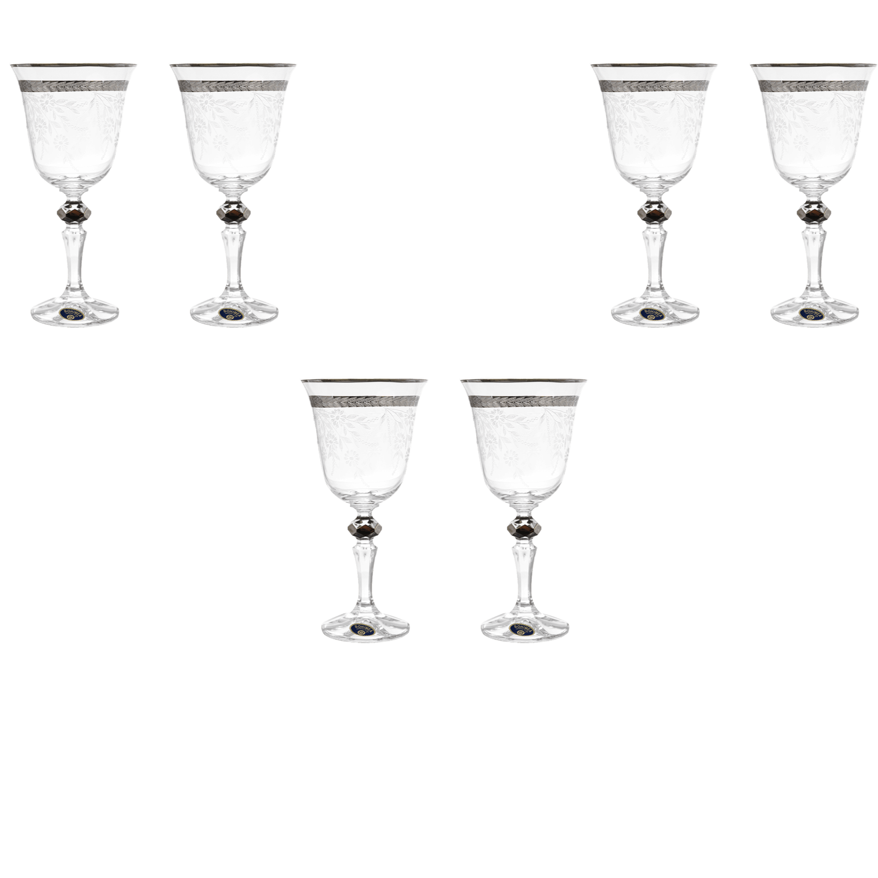 Bohemia Crystal - Goblet Glass Set 6 Pieces - Silver - 220ml - 2700010700