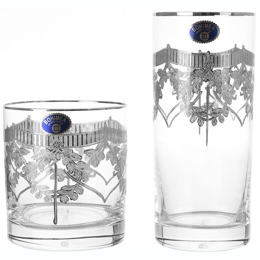 Bohemia Crystal - Highball & Tumbler Glass Set 12 Pieces - Silver - 300ml & 280ml - 2700010704