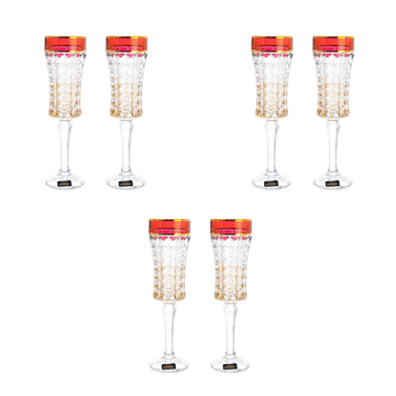 Bohemia Crystal - Flute Glass Set 6 Pieces - Red & Gold - 120ml - 2700010707