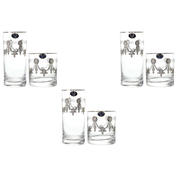 Bohemia Crystal - Highball & Tumbler Glass Set 12 Pieces - Silver - 300ml & 280ml - 2700010709