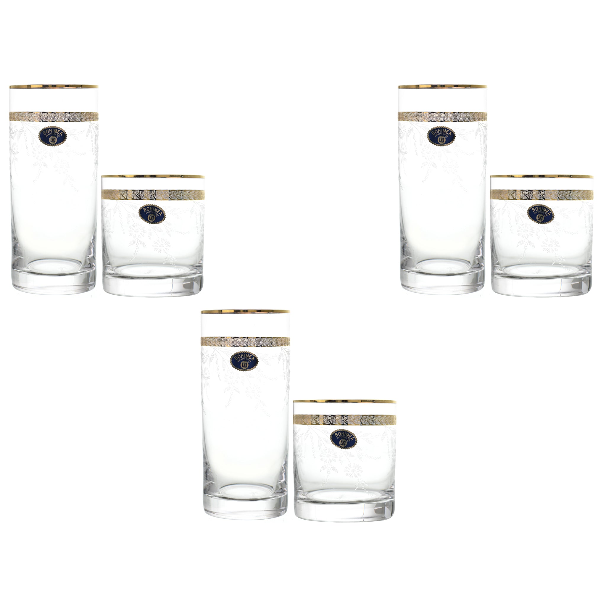 بوهيميا كريستال - طقم أكواب زجاج 12 قطعة - ذهبي - 300 مل & 280 مل - 2700010714