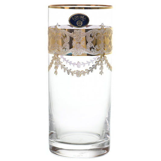 Bohemia Crystal - Highball & Tumbler Glass Set 12 Pieces - Gold - 300ml & 280ml - 2700010715