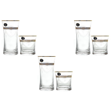 Bohemia Crystal - Highball & Tumbler Glass Set 12 Pieces - Gold - 300ml & 280ml - 2700010726