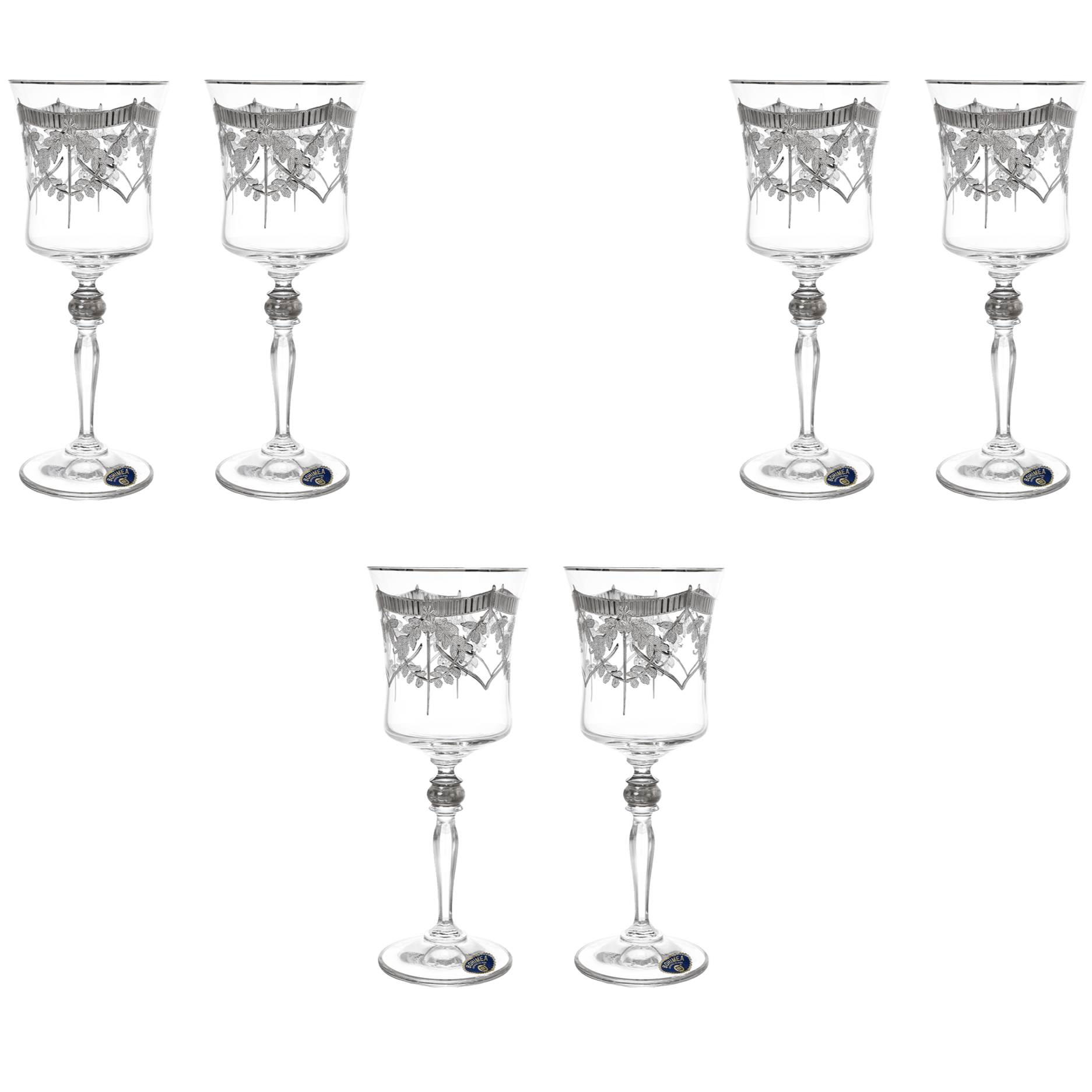 Bohemia Crystal - Goblet Glass Set 6 Pieces - Silver - 250ml - 2700010751