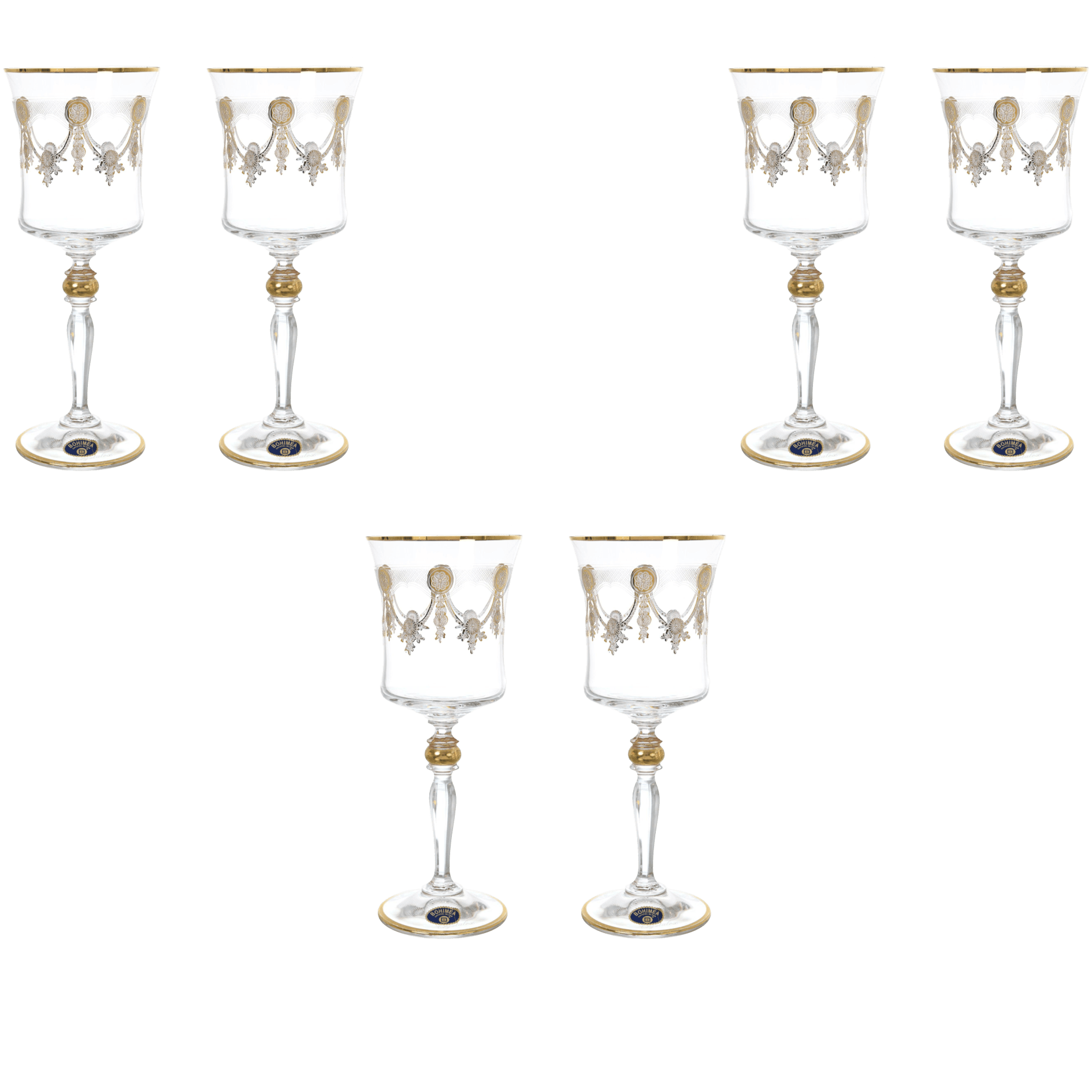 Bohemia Crystal - Goblet Glass Set 6 Pieces - Gold - 250ml - 2700010752