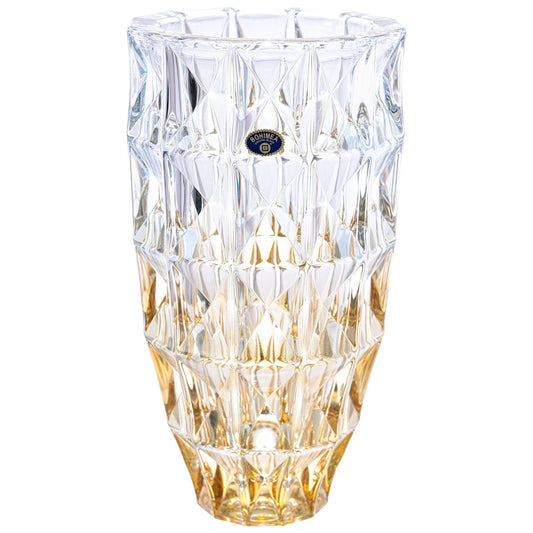 Bohemia Crystal - Cylindrical Crystal Vase - Diamond Design - Blue & Yellow - 28cm - 2700010836