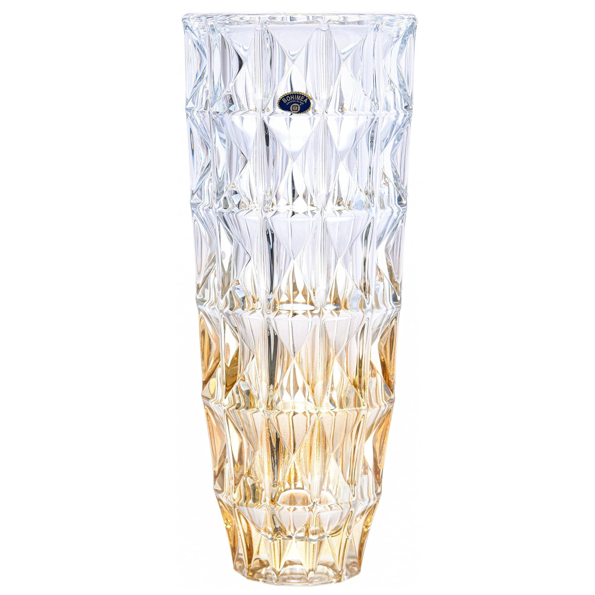 Bohemia Crystal - Cylindrical Crystal Vase - Diamond Design - Blue & Yellow - 33cm - 2700010837