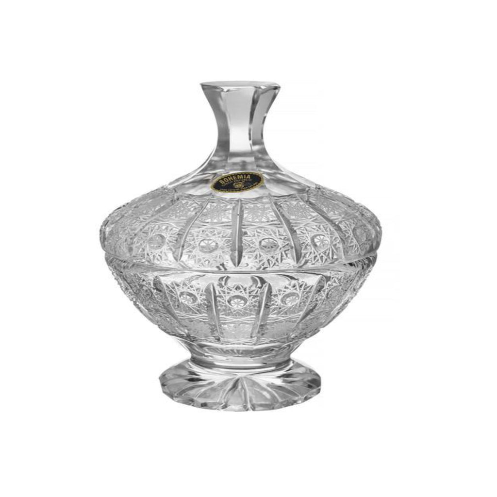 Round Bohemia Hand Cut Crystal Box with Cover with Base - 270001565