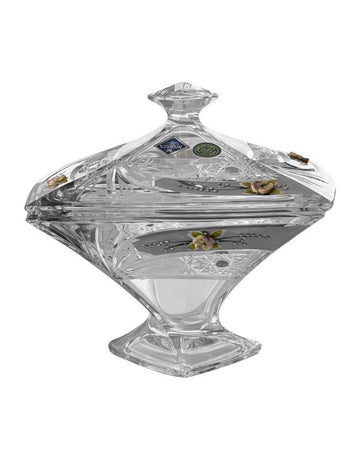 Bohemia Hand Cut Crystal Box with Silver Décor with Cover and Base - 270002212