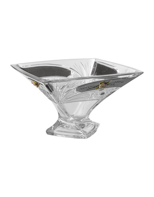 Bohemia Crystal - Crystal Box With Cover & Base - Silver & Floral Design - 270002212
