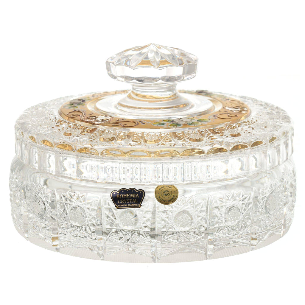 Bohemia Crystal - Crystal Box With Floral Design - Gold - 14 cm - 270004005