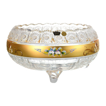 Bohemia Crystal - Crystal Plate With Legs - Gold & Floral Design - 22x14cm - 270004008
