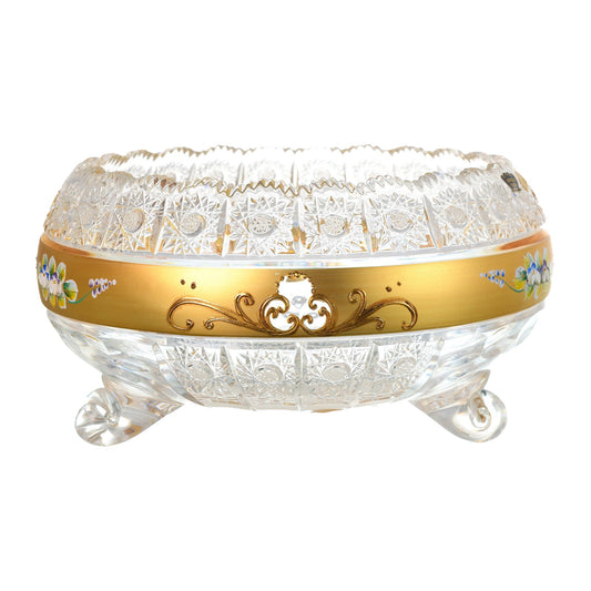 Bohemia Crystal - Crystal Plate With Legs - Gold & Floral Design - 22x14cm - 270004008