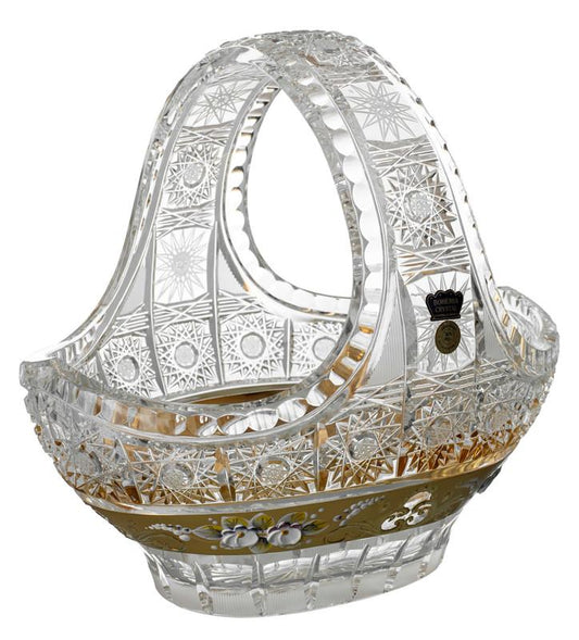 Bohemia Crystal Hand Cut Basket - Gold - 23x26 cm - 270004114
