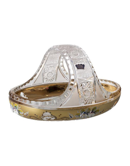 Bohemia Crystal - Crystal Basket - Gold & Floral Design - 18x26 cm - 270004131